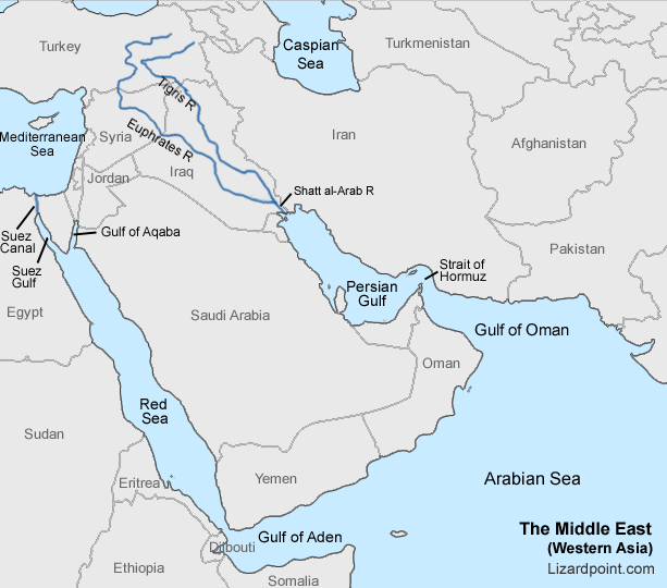 labeled map of Western Asia