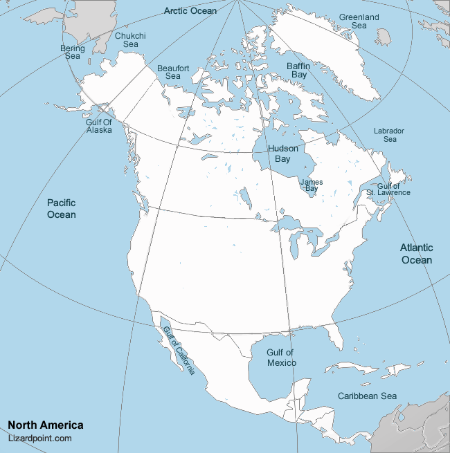 labeled map of North America