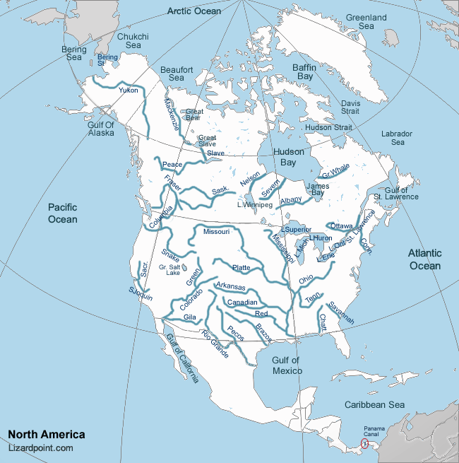 labeled map of North America