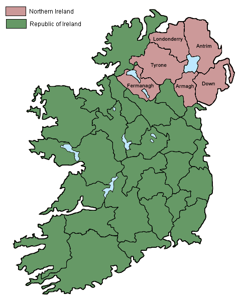 map of Ireland with counties labeled
