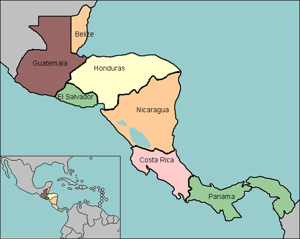 labeled map of the central america
