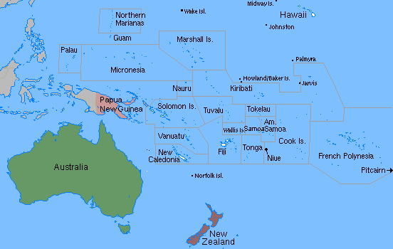 map of Oceania with countries labeled