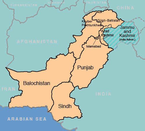 map of Pakistan with provinces labeled