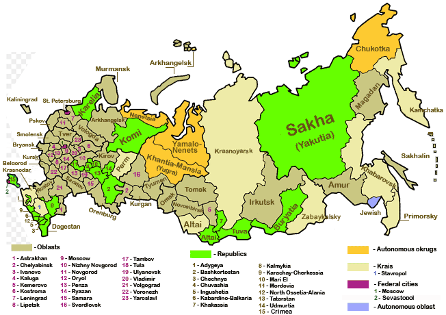 labeled map of Russia
