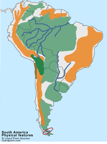 Physical Feature Map Of South America Test your geography knowledge   South America: physical features 