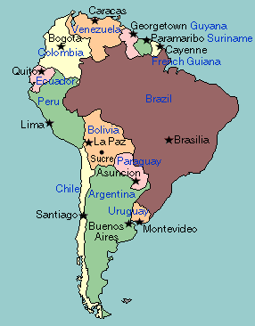 labeled map of South America