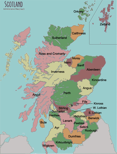 map of Scotland with counties labeled