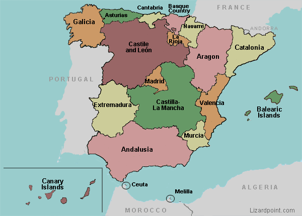 Editable Colorful Map of Spain. Autonomous Communities of Spain