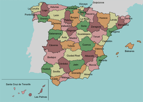 map of Spain with provinces labeled