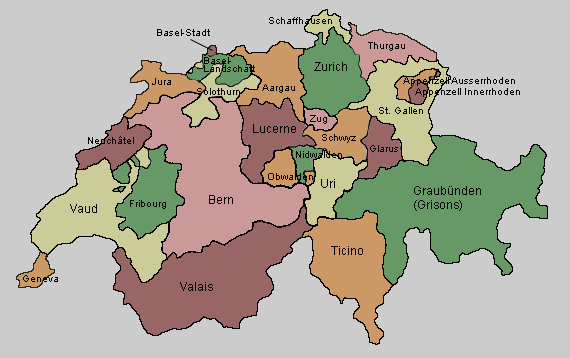 map of Switzerland with cantons labeled