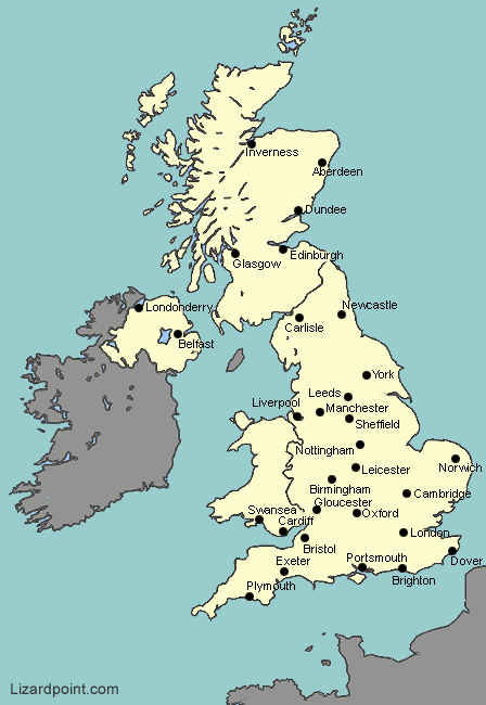 map of the uk with cities Test Your Geography Knowledge Uk Major Cities Lizard Point map of the uk with cities