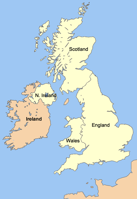 map of United Kingdom with countries labeled