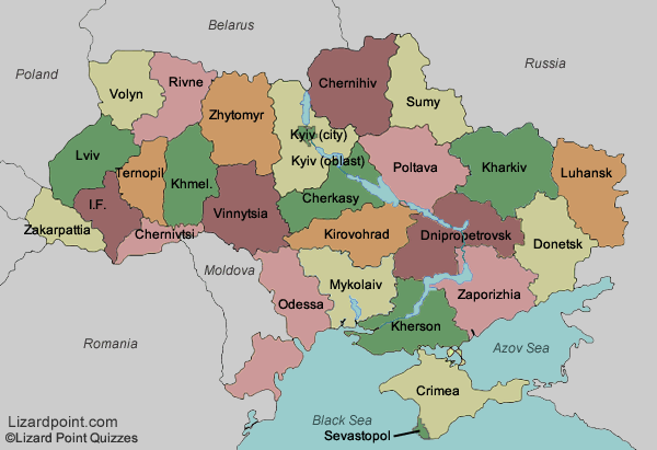 map of Ukraine with regions labeled