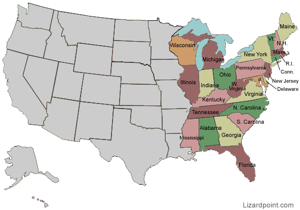 map of U.S.A. with states labeled