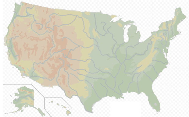 map of USA physical regions