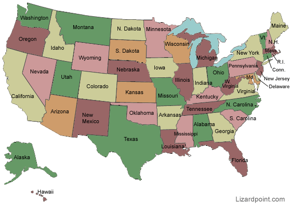 labeled map of the USA