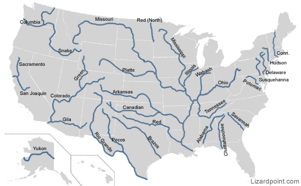 Labeled Map Of Us Rivers - Florri Anna-Diana