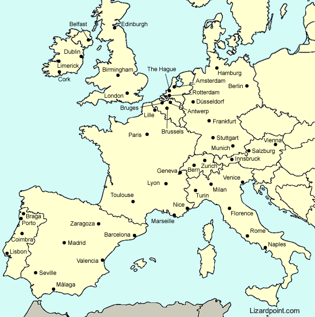 Map Of Europe With Major Cities
