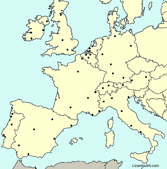 map of west europe with cities