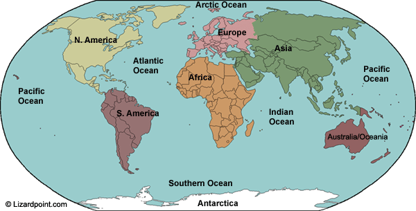 labeled map of World