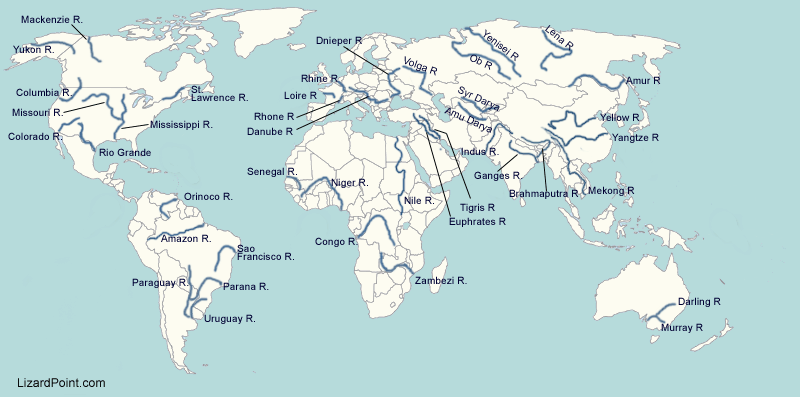 labeled map of the world rivers
