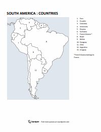 03. Printable South America countries map quiz (pdf)  South america map,  South america, North america map