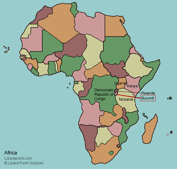 map of Africa, partially labeled to show countries around Burundi