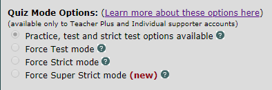 Customize quiz mode options not available